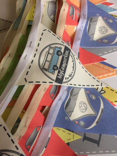 Custom design fabric bunting by MyCamperVan.co.uk Designed and printed by us - unlimited design and colour choices. 